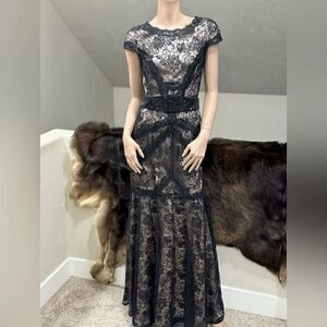 New Gorgeous Black Floral Lace Evening Dress Includes Removable Beads Belt
